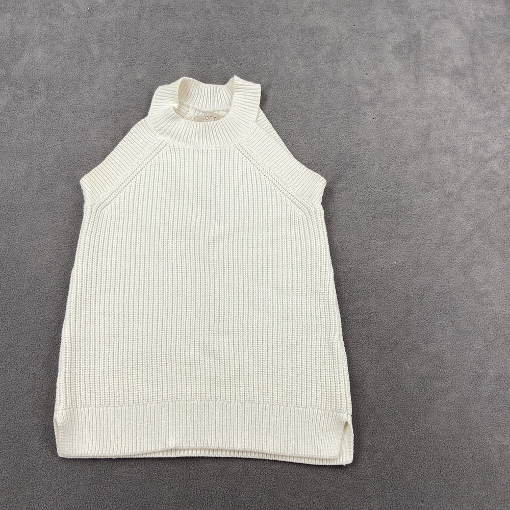 Ann Taylor LOFT Sweater Vest Womens 2XSP White Sleeveless Ribbed Knit Side Slits